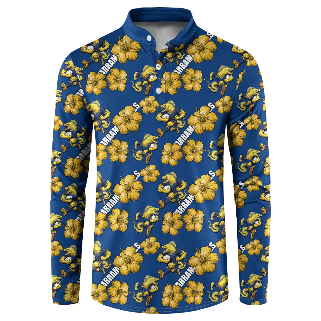 Parramatta Eels Button Sweatshirt Tropical Hibiscus Floral Seamless Rugby Mascot