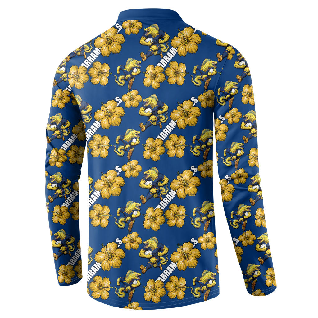 Parramatta Eels Button Sweatshirt Tropical Hibiscus Floral Seamless Rugby Mascot
