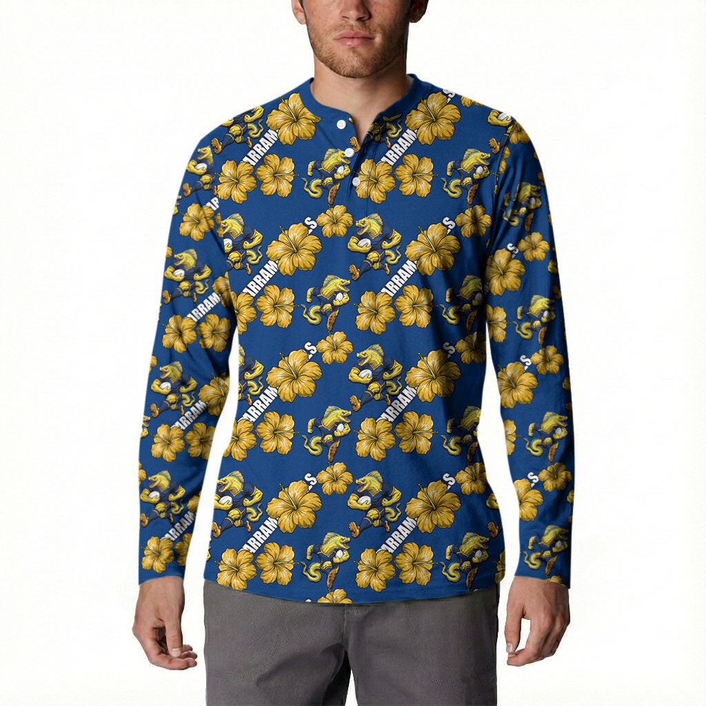 Parramatta Eels Button Sweatshirt Tropical Hibiscus Floral Seamless Rugby Mascot