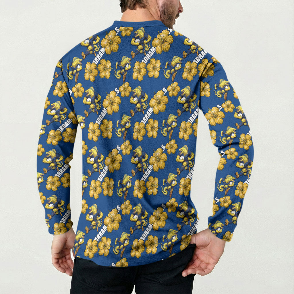 Parramatta Eels Button Sweatshirt Tropical Hibiscus Floral Seamless Rugby Mascot