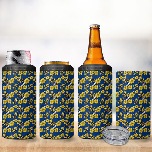 Parramatta Eels 4 in 1 Can Cooler Tumbler Tropical Hibiscus Floral Seamless Rugby Mascot