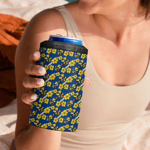 Parramatta Eels 4 in 1 Can Cooler Tumbler Tropical Hibiscus Floral Seamless Rugby Mascot