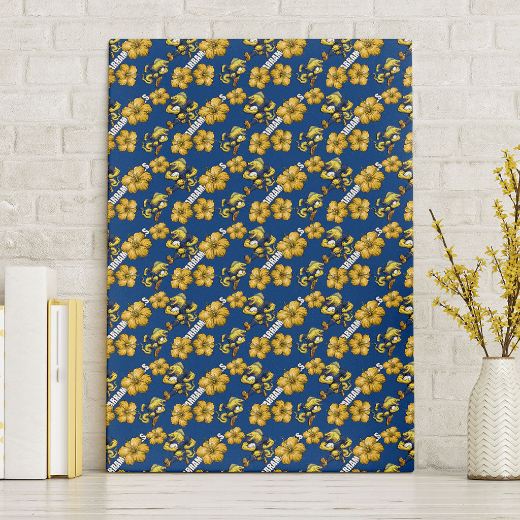 Parramatta Eels Canvas Wall Art Tropical Hibiscus Floral Seamless Rugby Mascot