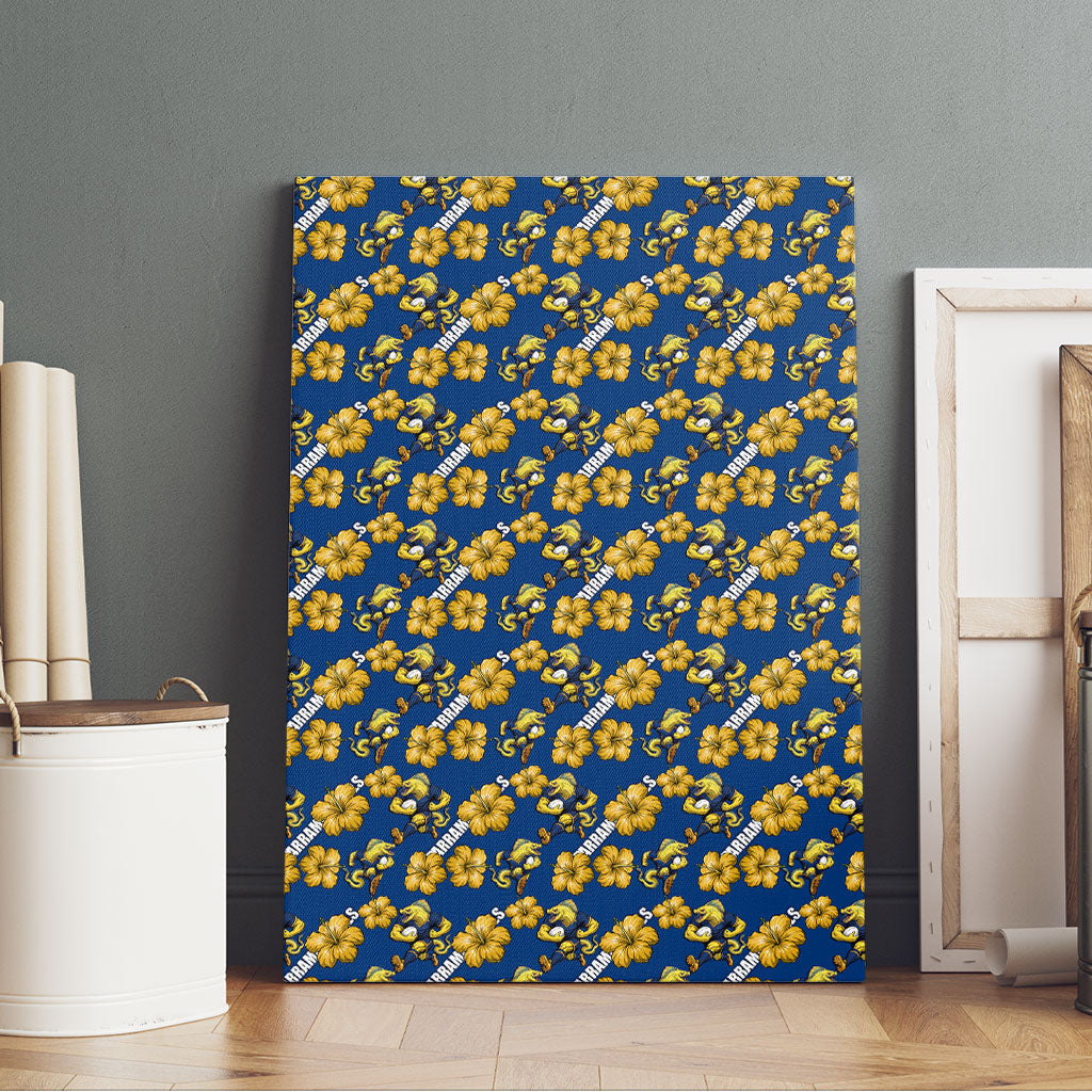 Parramatta Eels Canvas Wall Art Tropical Hibiscus Floral Seamless Rugby Mascot
