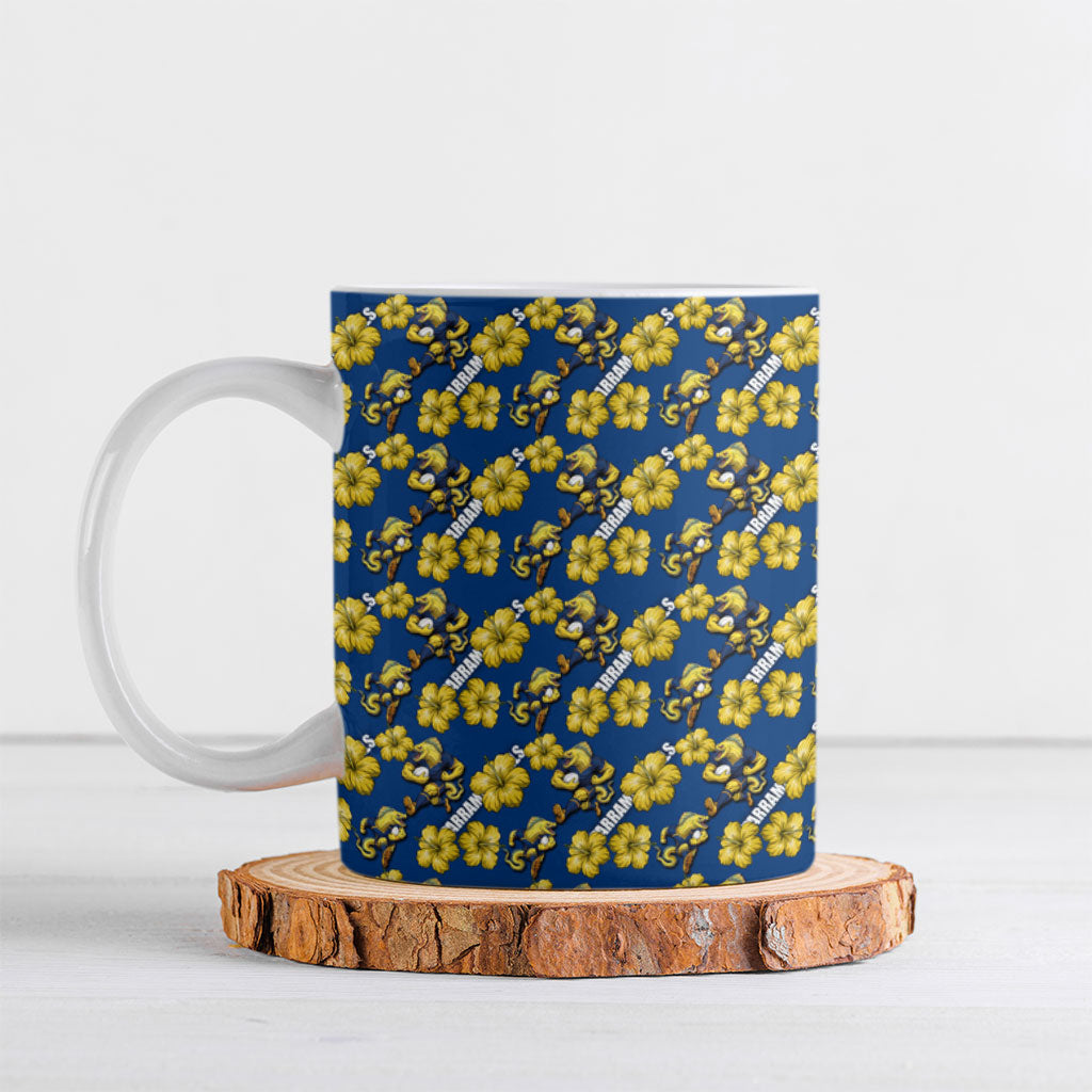 Parramatta Eels Ceramic Mug Tropical Hibiscus Floral Seamless Rugby Mascot