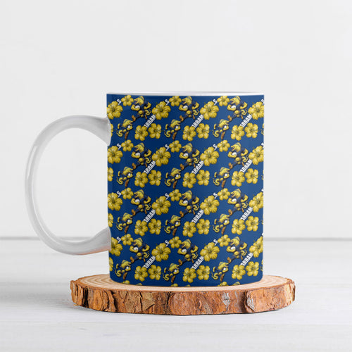 Parramatta Eels Ceramic Mug Tropical Hibiscus Floral Seamless Rugby Mascot