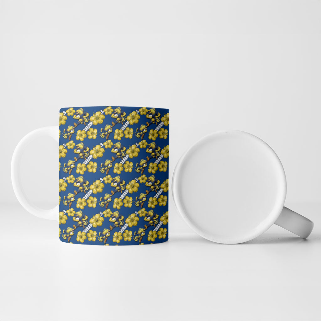 Parramatta Eels Ceramic Mug Tropical Hibiscus Floral Seamless Rugby Mascot