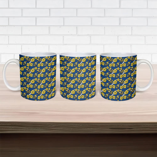 Parramatta Eels Ceramic Mug Tropical Hibiscus Floral Seamless Rugby Mascot