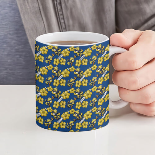 Parramatta Eels Ceramic Mug Tropical Hibiscus Floral Seamless Rugby Mascot