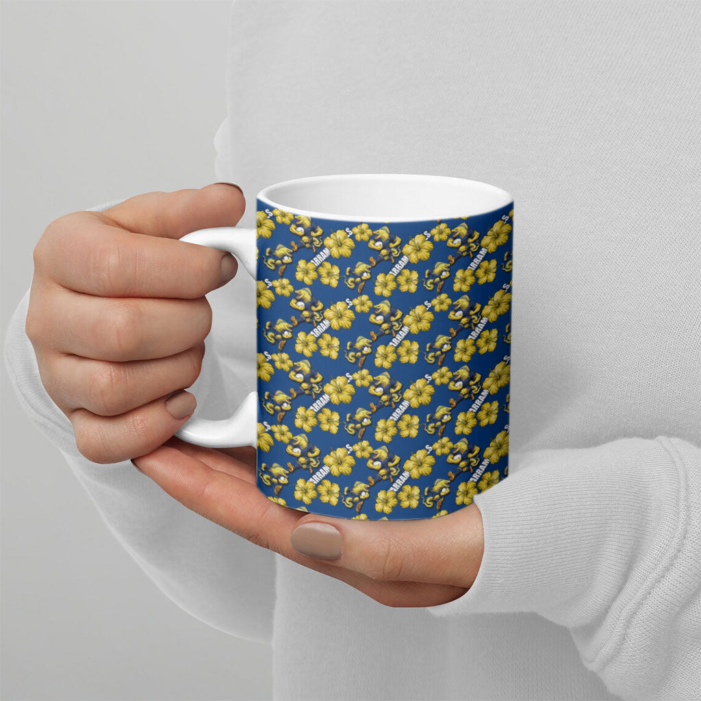 Parramatta Eels Ceramic Mug Tropical Hibiscus Floral Seamless Rugby Mascot