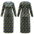 Parramatta Eels Couples Matching Long Sleeve Bodycon Dress and Hawaiian Shirt Tropical Hibiscus Floral Seamless Rugby Mascot