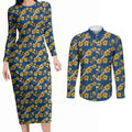 Parramatta Eels Couples Matching Long Sleeve Bodycon Dress and Long Sleeve Button Shirt Tropical Hibiscus Floral Seamless Rugby Mascot