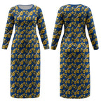 Parramatta Eels Couples Matching Long Sleeve Bodycon Dress and Long Sleeve Button Shirt Tropical Hibiscus Floral Seamless Rugby Mascot