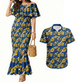 Parramatta Eels Couples Matching Mermaid Dress and Hawaiian Shirt Tropical Hibiscus Floral Seamless Rugby Mascot