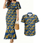 Parramatta Eels Couples Matching Mermaid Dress and Hawaiian Shirt Tropical Hibiscus Floral Seamless Rugby Mascot