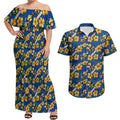 Parramatta Eels Couples Matching Off Shoulder Maxi Dress and Hawaiian Shirt Tropical Hibiscus Floral Seamless Rugby Mascot
