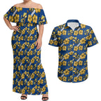 Parramatta Eels Couples Matching Off Shoulder Maxi Dress and Hawaiian Shirt Tropical Hibiscus Floral Seamless Rugby Mascot
