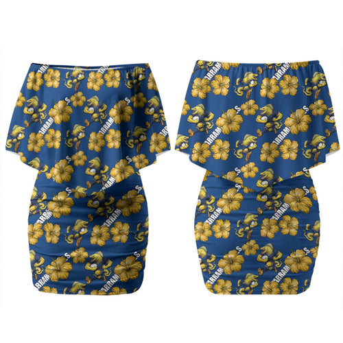 Parramatta Eels Couples Matching Off Shoulder Short Dress and Hawaiian Shirt Tropical Hibiscus Floral Seamless Rugby Mascot