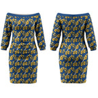 Parramatta Eels Couples Matching Off The Shoulder Long Sleeve Dress and Hawaiian Shirt Tropical Hibiscus Floral Seamless Rugby Mascot