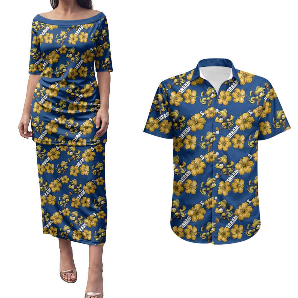 Parramatta Eels Couples Matching Puletasi and Hawaiian Shirt Tropical Hibiscus Floral Seamless Rugby Mascot