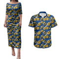 Parramatta Eels Couples Matching Puletasi and Hawaiian Shirt Tropical Hibiscus Floral Seamless Rugby Mascot