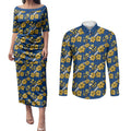 Parramatta Eels Couples Matching Puletasi and Long Sleeve Button Shirt Tropical Hibiscus Floral Seamless Rugby Mascot