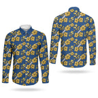 Parramatta Eels Couples Matching Puletasi and Long Sleeve Button Shirt Tropical Hibiscus Floral Seamless Rugby Mascot