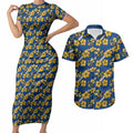 Parramatta Eels Couples Matching Short Sleeve Bodycon Dress and Hawaiian Shirt Tropical Hibiscus Floral Seamless Rugby Mascot