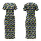 Parramatta Eels Couples Matching Short Sleeve Bodycon Dress and Hawaiian Shirt Tropical Hibiscus Floral Seamless Rugby Mascot