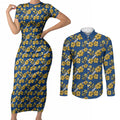 Parramatta Eels Couples Matching Short Sleeve Bodycon Dress and Long Sleeve Button Shirt Tropical Hibiscus Floral Seamless Rugby Mascot
