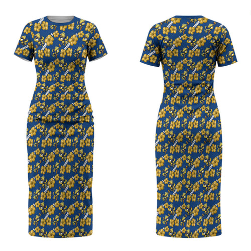 Parramatta Eels Couples Matching Short Sleeve Bodycon Dress and Long Sleeve Button Shirt Tropical Hibiscus Floral Seamless Rugby Mascot