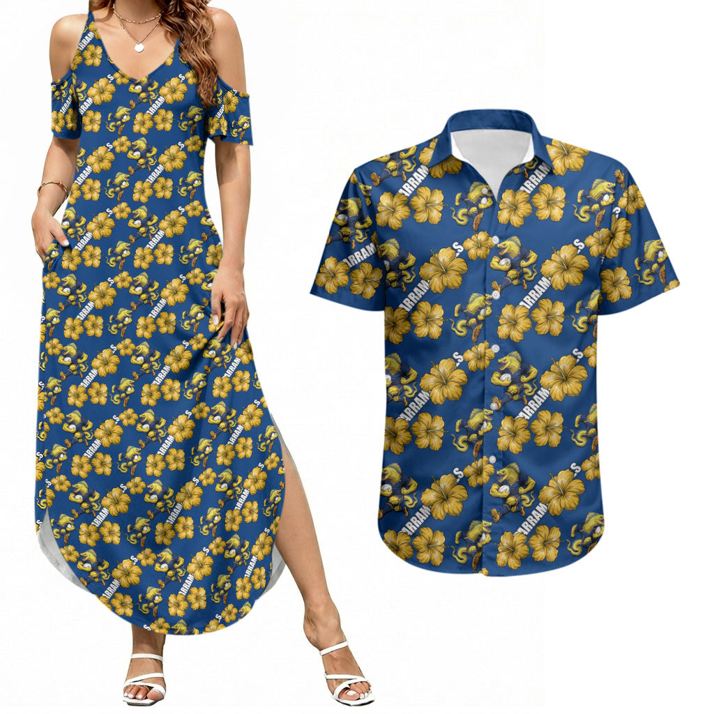 Parramatta Eels Couples Matching Summer Maxi Dress and Hawaiian Shirt Tropical Hibiscus Floral Seamless Rugby Mascot