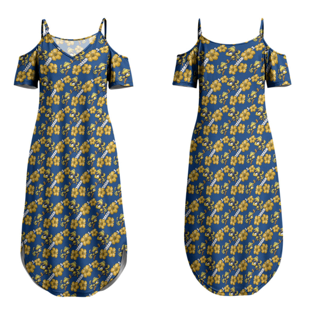 Parramatta Eels Couples Matching Summer Maxi Dress and Hawaiian Shirt Tropical Hibiscus Floral Seamless Rugby Mascot
