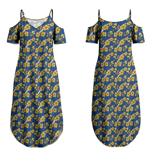 Parramatta Eels Couples Matching Summer Maxi Dress and Hawaiian Shirt Tropical Hibiscus Floral Seamless Rugby Mascot
