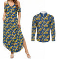 Parramatta Eels Couples Matching Summer Maxi Dress and Long Sleeve Button Shirt Tropical Hibiscus Floral Seamless Rugby Mascot