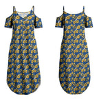 Parramatta Eels Couples Matching Summer Maxi Dress and Long Sleeve Button Shirt Tropical Hibiscus Floral Seamless Rugby Mascot