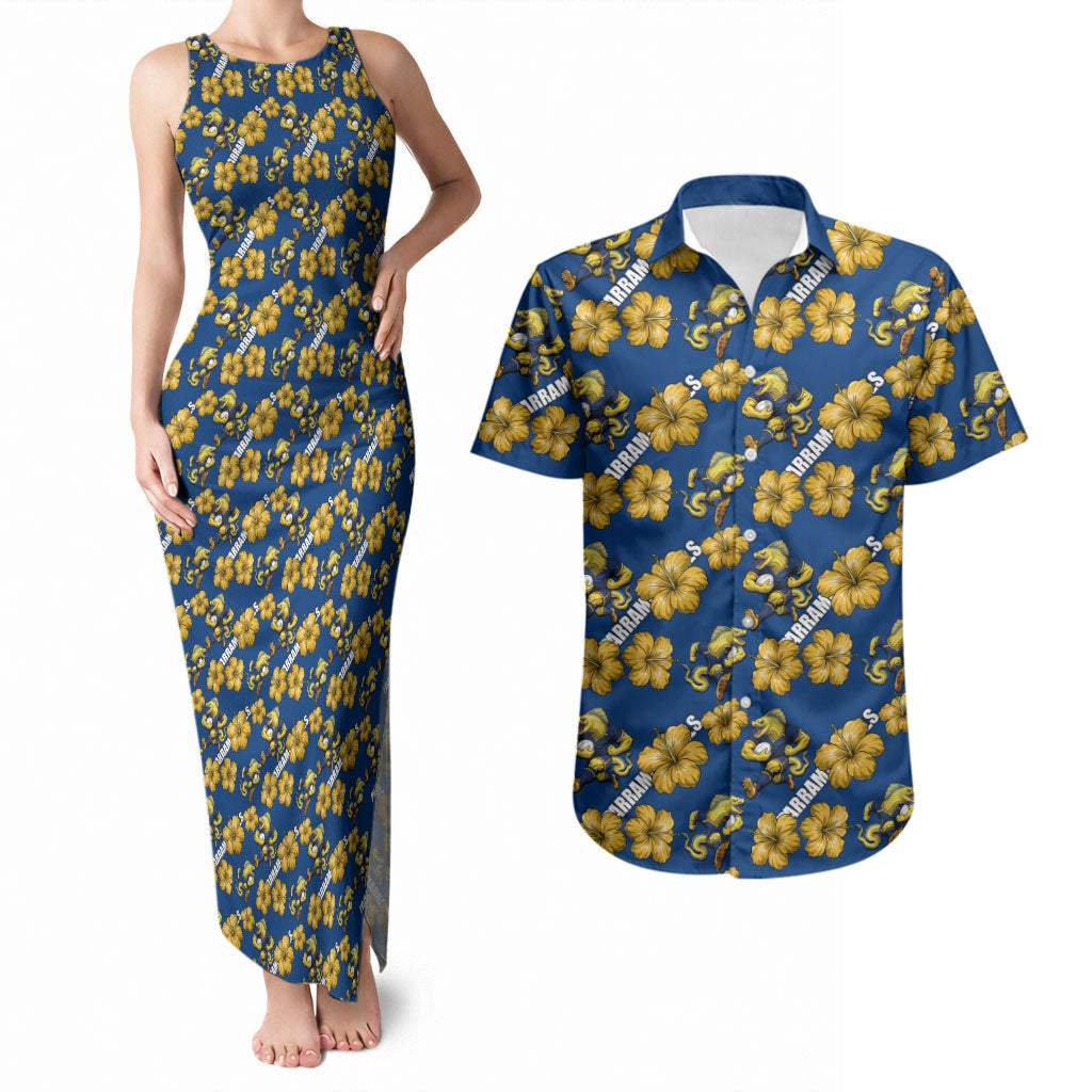 Parramatta Eels Couples Matching Tank Maxi Dress and Hawaiian Shirt Tropical Hibiscus Floral Seamless Rugby Mascot