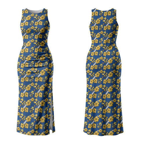 Parramatta Eels Couples Matching Tank Maxi Dress and Hawaiian Shirt Tropical Hibiscus Floral Seamless Rugby Mascot
