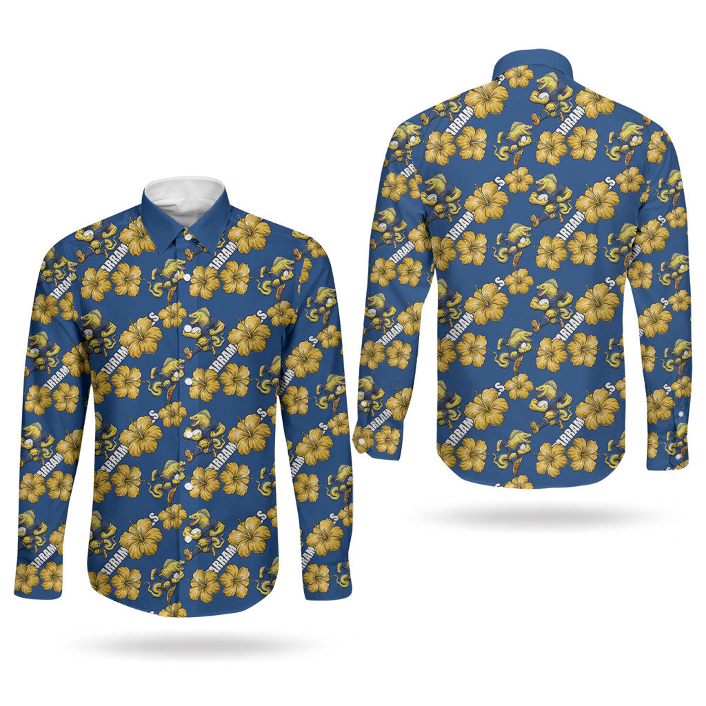 Parramatta Eels Couples Matching Tank Maxi Dress and Long Sleeve Button Shirt Tropical Hibiscus Floral Seamless Rugby Mascot