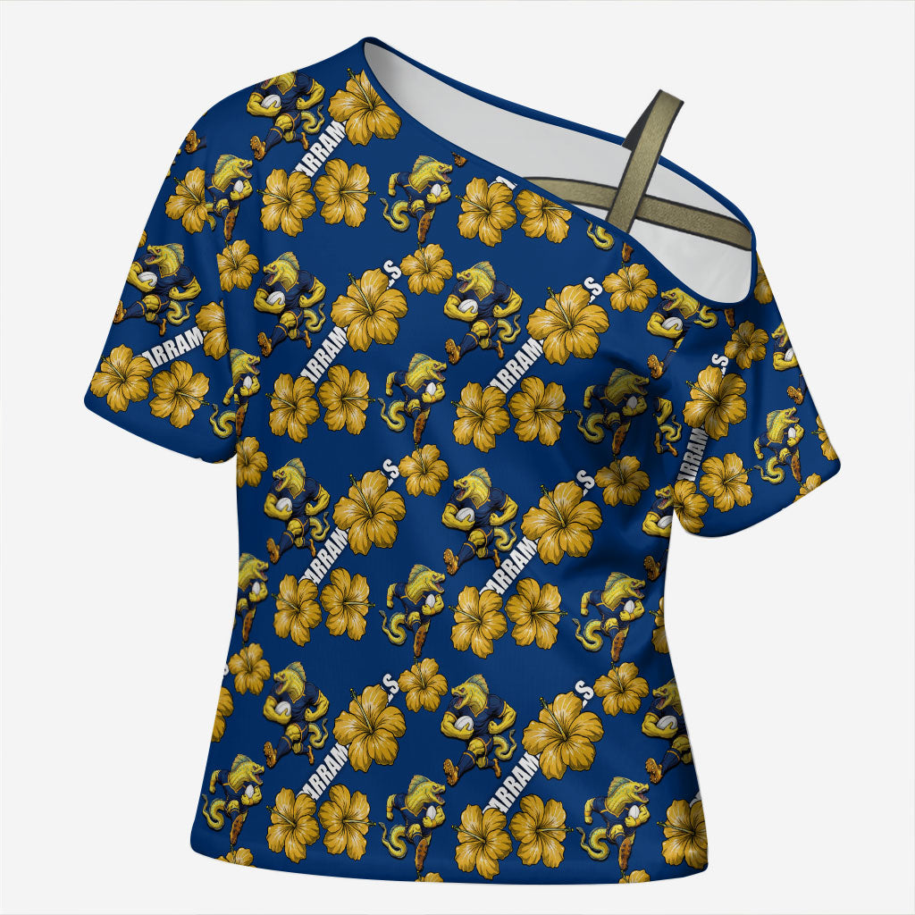 Parramatta Eels Cross Shoulder Shirt Tropical Hibiscus Floral Seamless Rugby Mascot