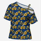 Parramatta Eels Cross Shoulder Shirt Tropical Hibiscus Floral Seamless Rugby Mascot