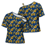 Parramatta Eels Cross Shoulder Shirt Tropical Hibiscus Floral Seamless Rugby Mascot