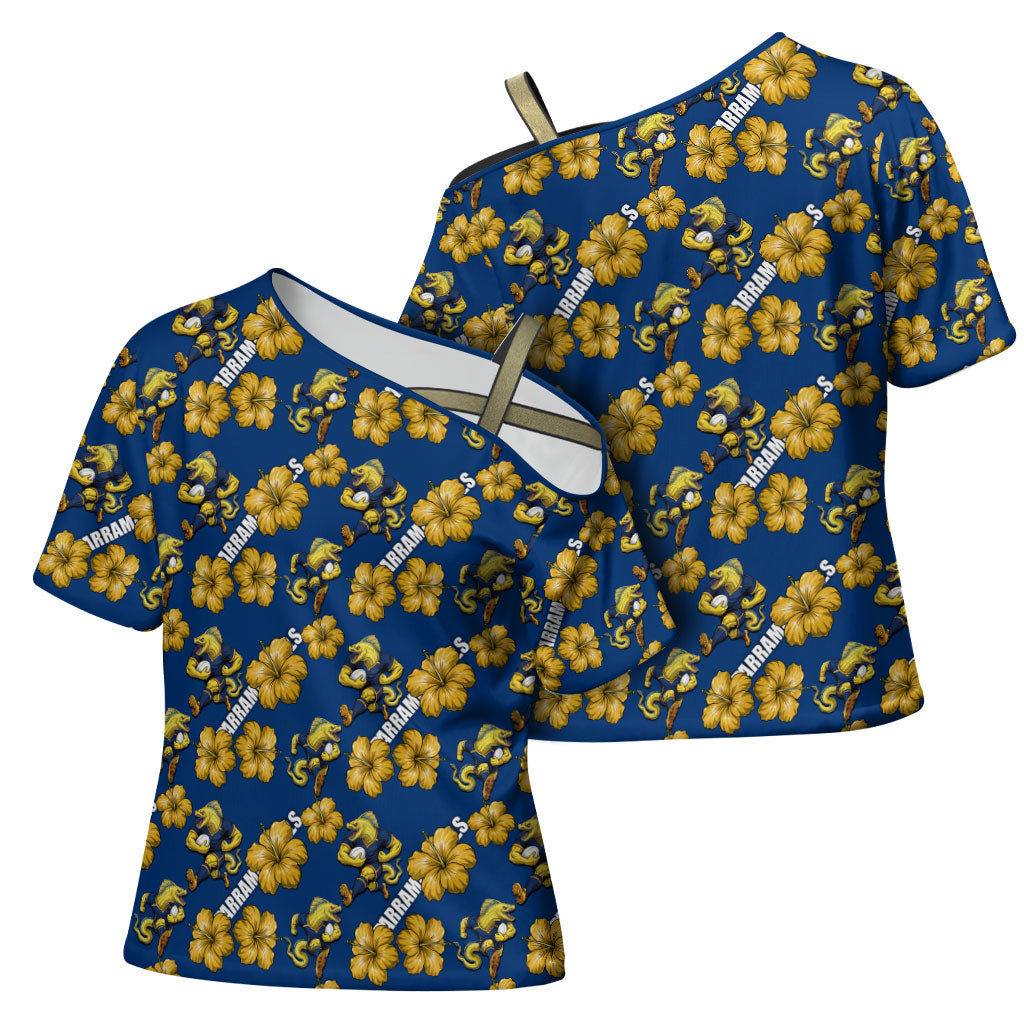 Parramatta Eels Cross Shoulder Shirt Tropical Hibiscus Floral Seamless Rugby Mascot