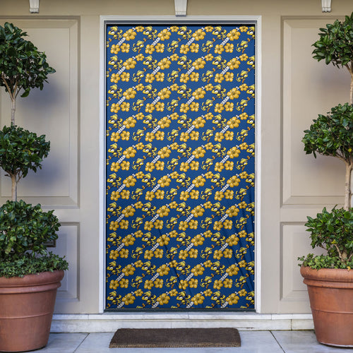 Parramatta Eels Door Cover Tropical Hibiscus Floral Seamless Rugby Mascot