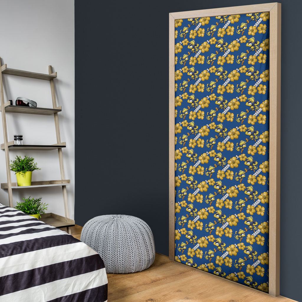 Parramatta Eels Door Cover Tropical Hibiscus Floral Seamless Rugby Mascot