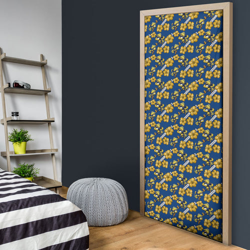 Parramatta Eels Door Cover Tropical Hibiscus Floral Seamless Rugby Mascot