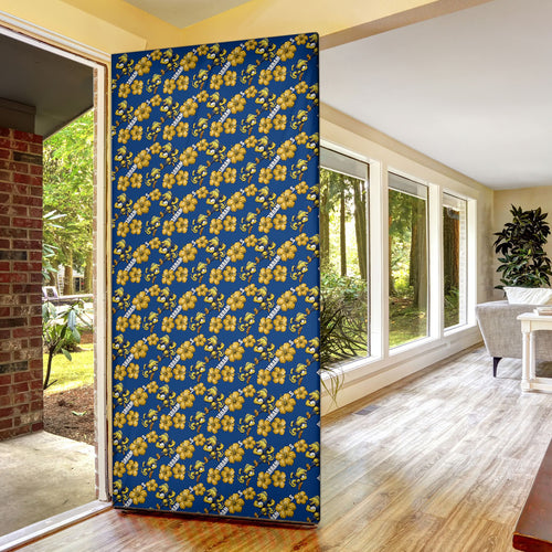 Parramatta Eels Door Cover Tropical Hibiscus Floral Seamless Rugby Mascot