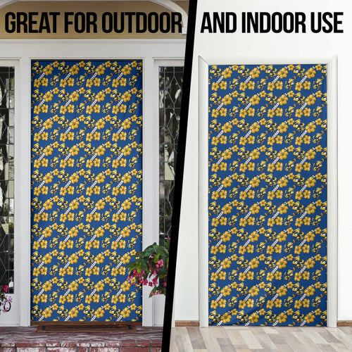 Parramatta Eels Door Cover Tropical Hibiscus Floral Seamless Rugby Mascot