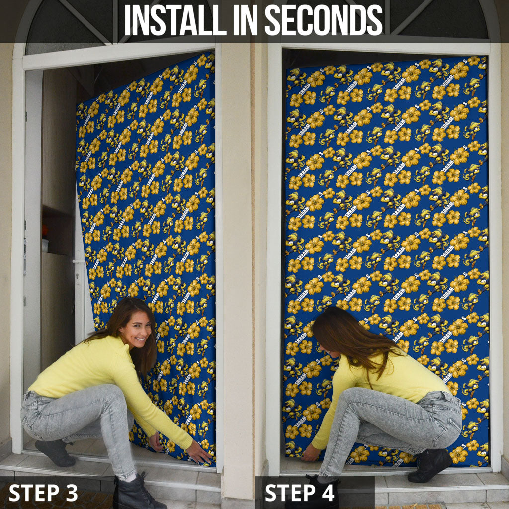 Parramatta Eels Door Cover Tropical Hibiscus Floral Seamless Rugby Mascot