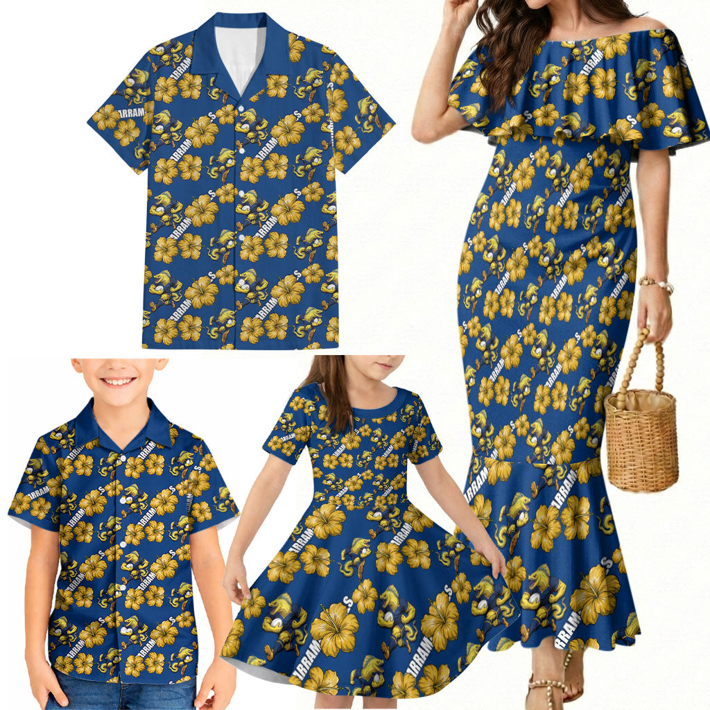 Parramatta Eels Family Matching Mermaid Dress and Hawaiian Shirt Tropical Hibiscus Floral Seamless Rugby Mascot